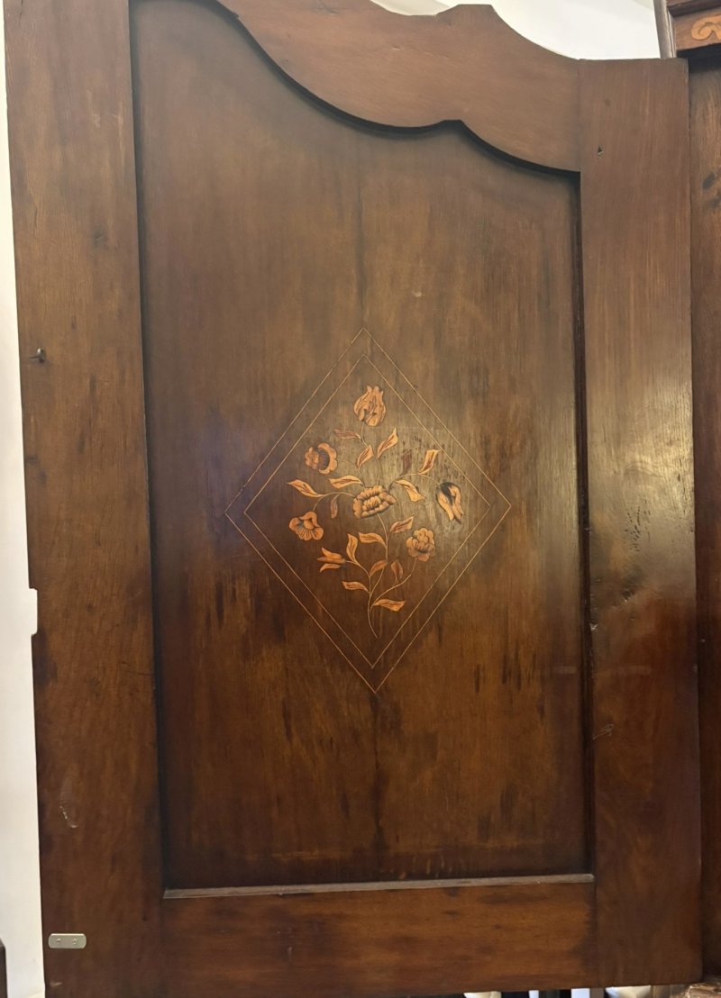 Antique Dutch Marquetry Walnut Linen Press/Cupboard